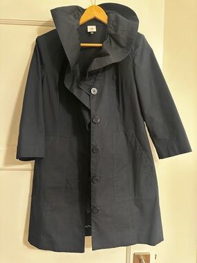 CAbi Pose Jacket Navy with Ruffled Collar